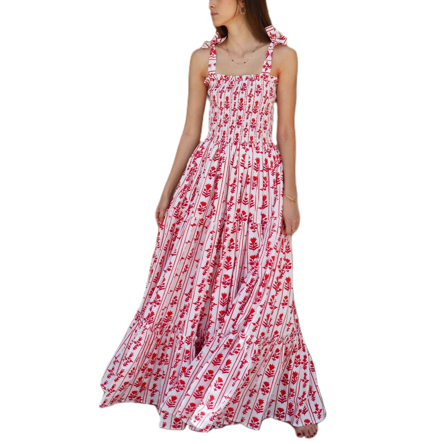 Women'S Sleeveless Printed Lace Up Dress Casual Summer Printed Lace Up A-Line Party Dress Suitable For Holiday Beach Street Wear