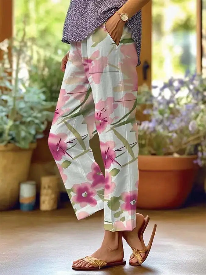 Elegant Printed Loose Ankle-Length Casual Pants for Women