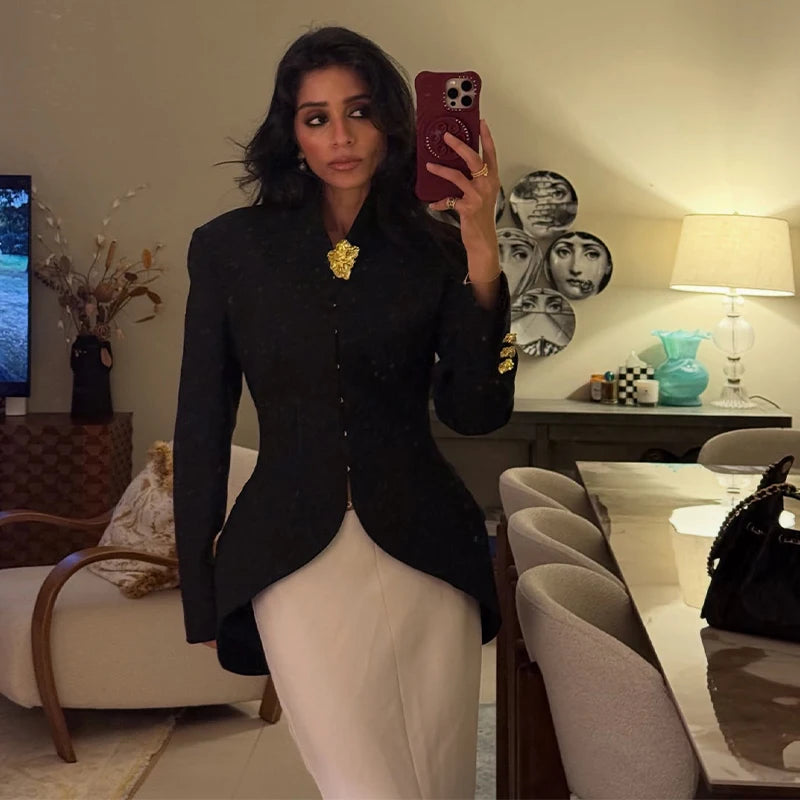 Mermaid Hem Long Sleeve Single Breasted Blazer for Women