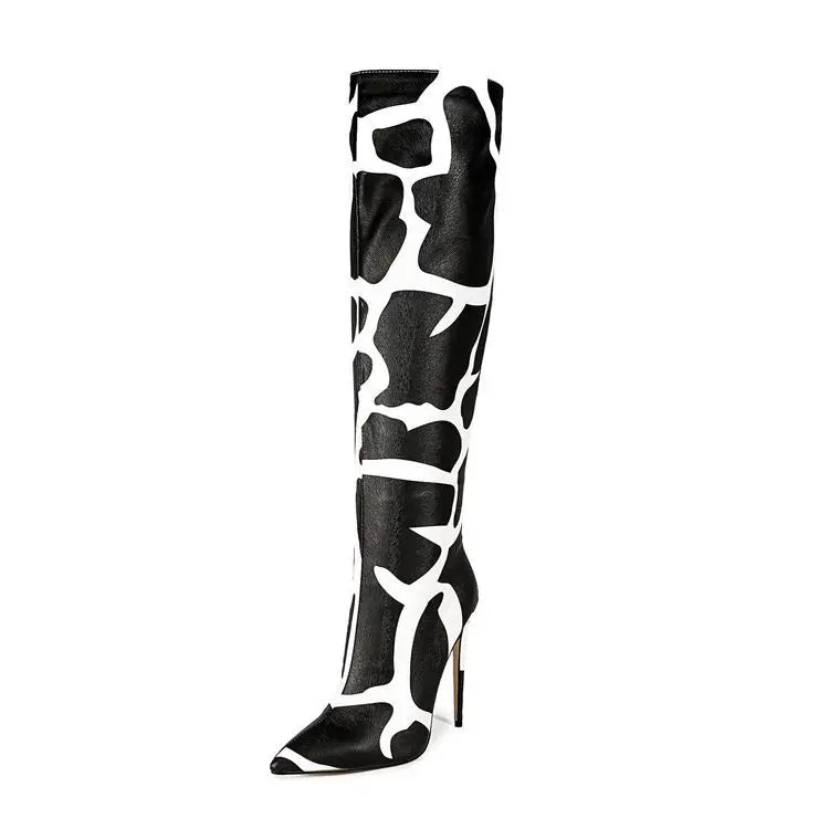 Fashion Stretch Back Zipper Stiletto Pointed Toe Knee High Boots for Women