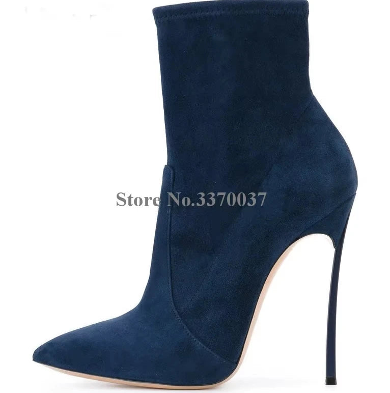 Pointed Toe Suede Leather Stiletto Ankle Boots for Women
