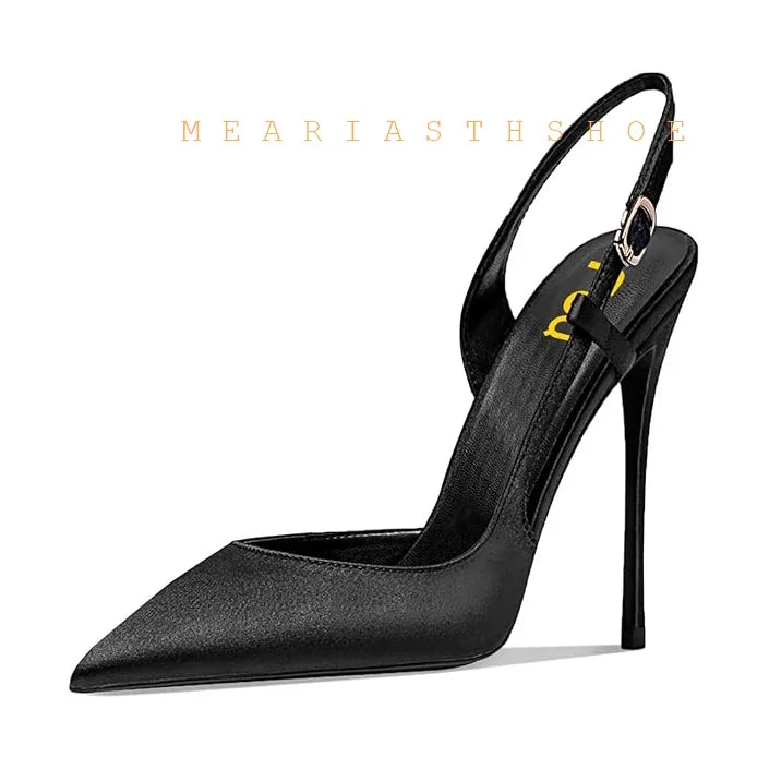 Black Lace Mesh Pointed Toe Side Open Slim High Heel Sandals For Women