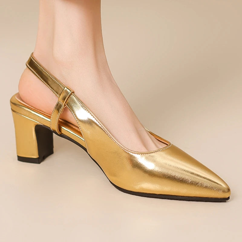 Elegant Low Heel Point Toe Slingback Sandals for Women