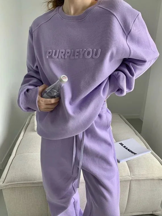 Thick Tracksuit Women Two Pieces Set Sweatshirts Pullover Hoodies Pockets Pants Suit Trousers Sports Matching Sets Autumn Spring