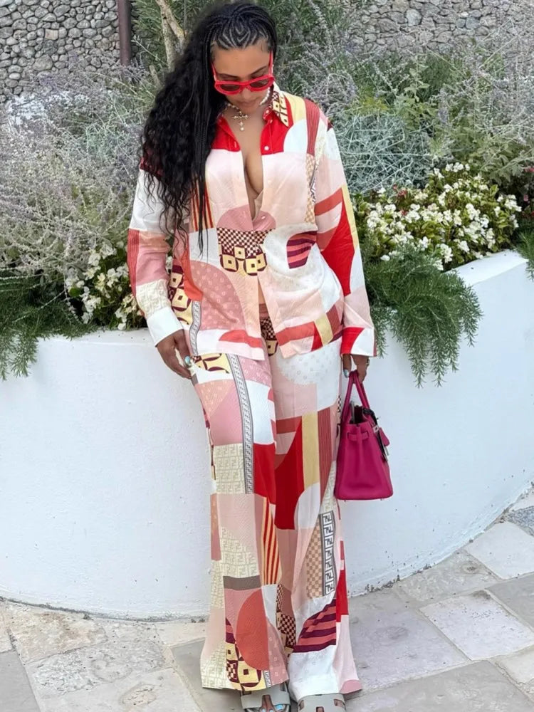 Dashiki Print Matching Top and Pants Set for Women