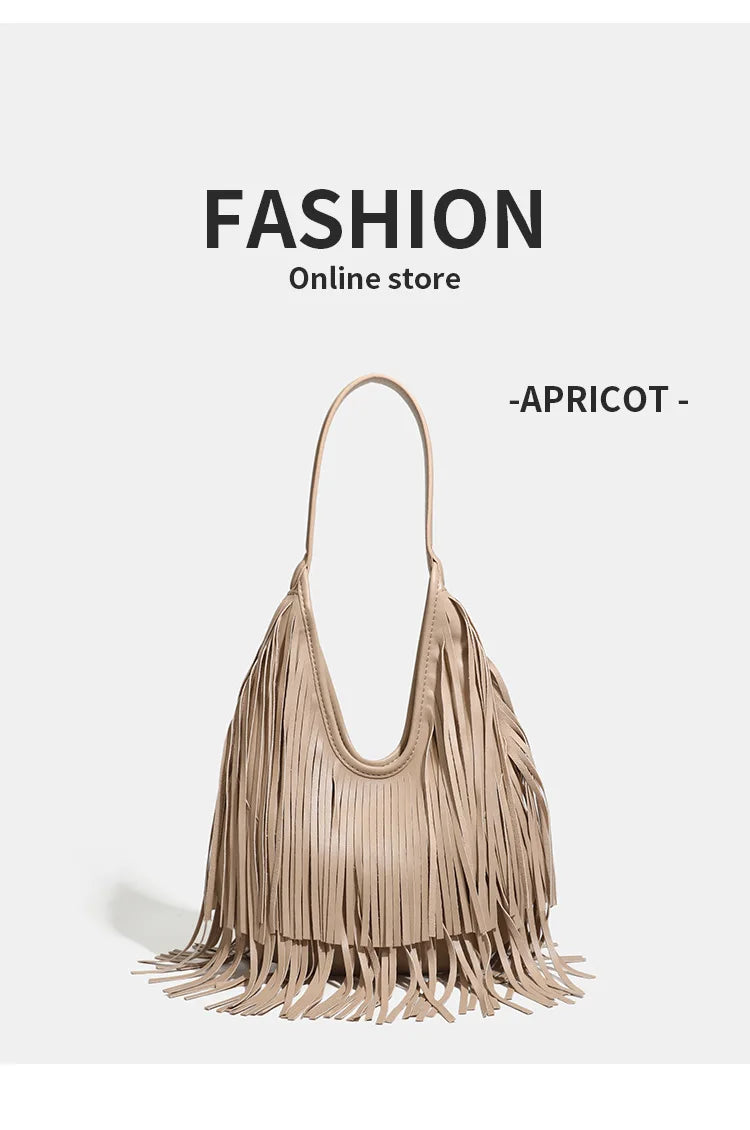 New Women's Shoulder Bag Solid Color Tassel Fashion Women's Shoulder Bag Large Capacity Retro Casual Women's Bag High Quality