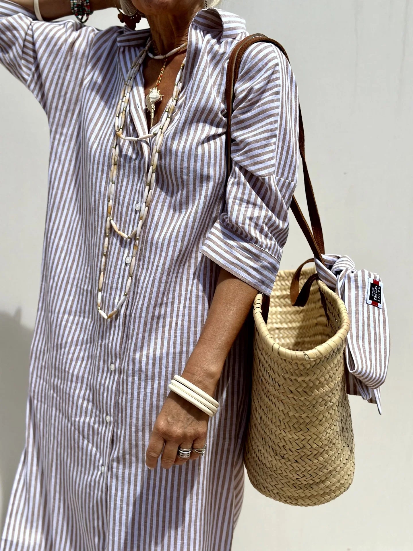 Striped Belted Ankle Length Half Sleeves Lapel Dress for Women