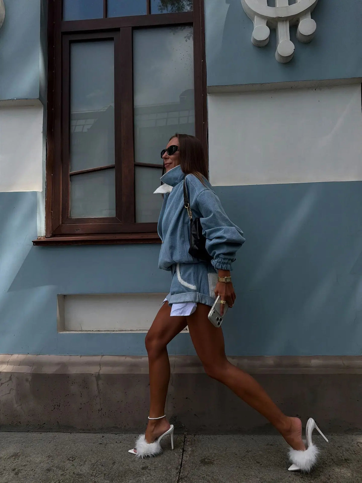 Long Sleeve Oversized Zip Jacket and Shorts Set for Women