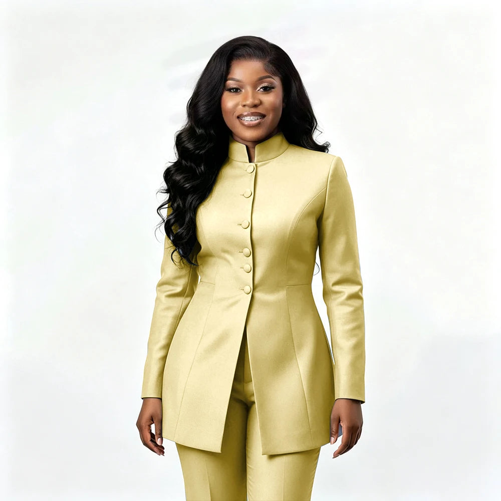 Smart Casual Two Piece Knit Blazer Set with Pants for Women