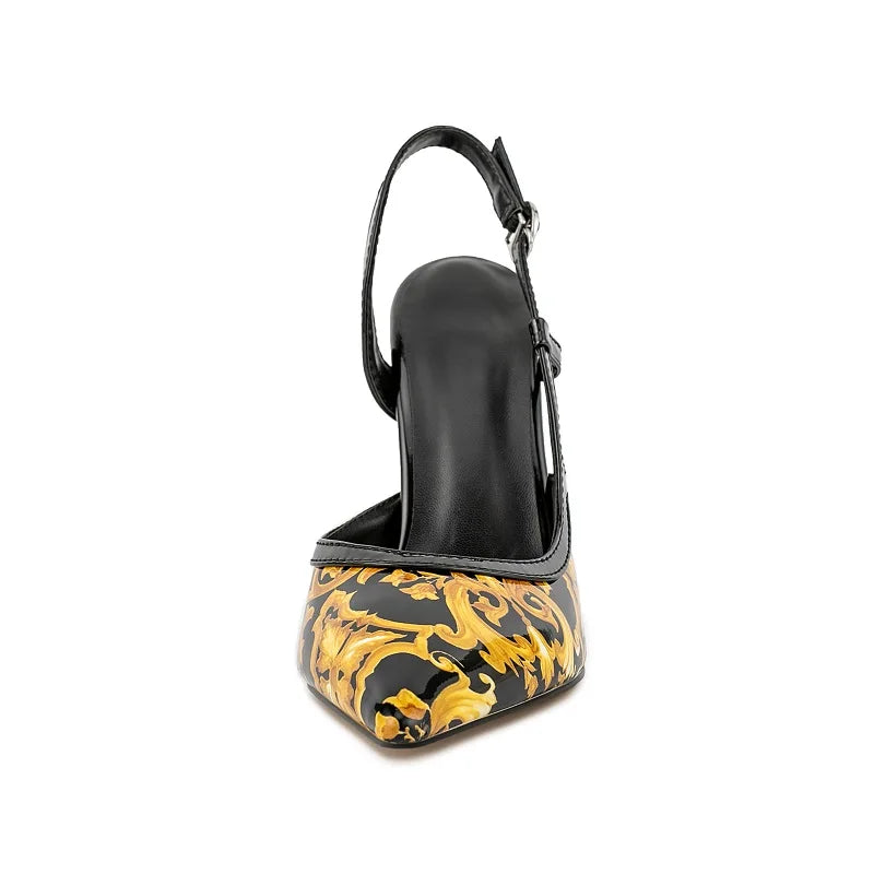Floral Print Elegant Stiletto Sandals Open Toe for Women