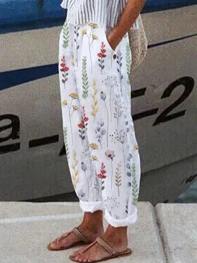 Elegant Printed Loose Ankle-Length Casual Pants for Women