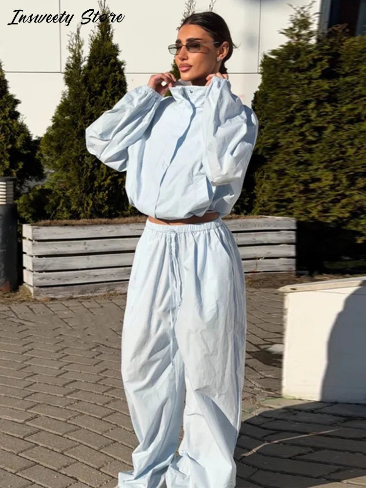 Ruffle Hem Jacket and Jogger Pants Two Piece Set for Women