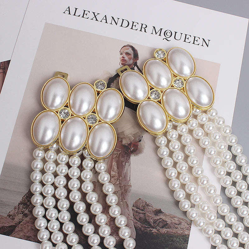 Pearl Embellished Elastic Waist Chain Belt for Women
