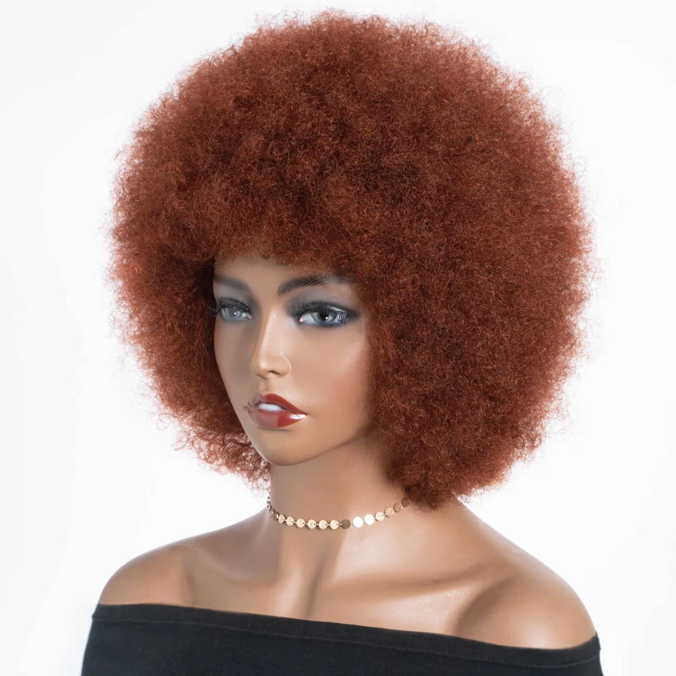 Human Hair Afro Kinky Curly Bob Wig with Glueless Cap for Women