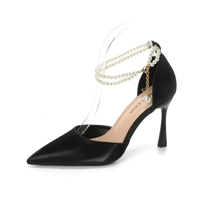 Pearl Stiletto Bow Ankle Pumps