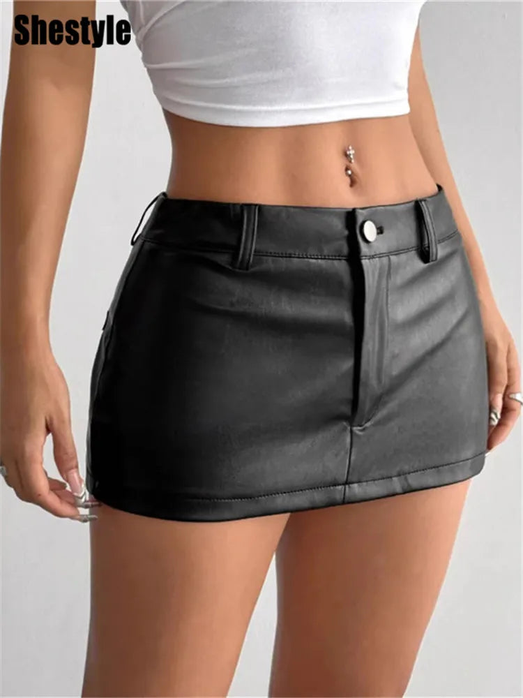 Slim Fit Faux Leather Zippered Mini Skirt for Women