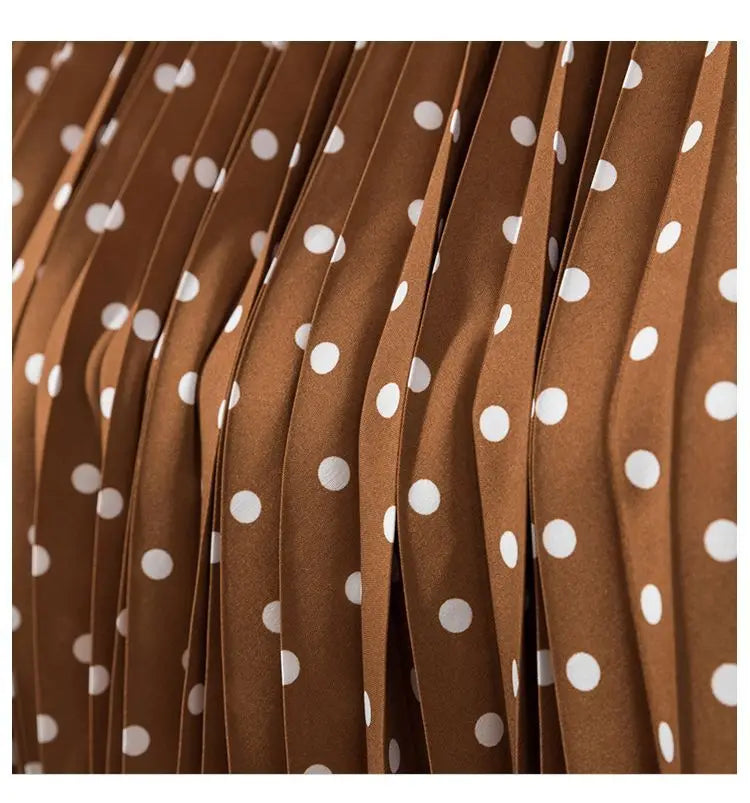 Polka Dot Pleated High Waisted Midi Dress for Women