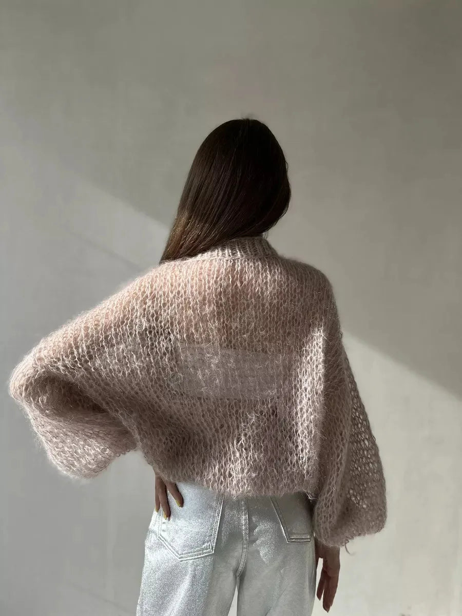 Loose Fit Open Knit V Neck Cardigan Sweater for Women