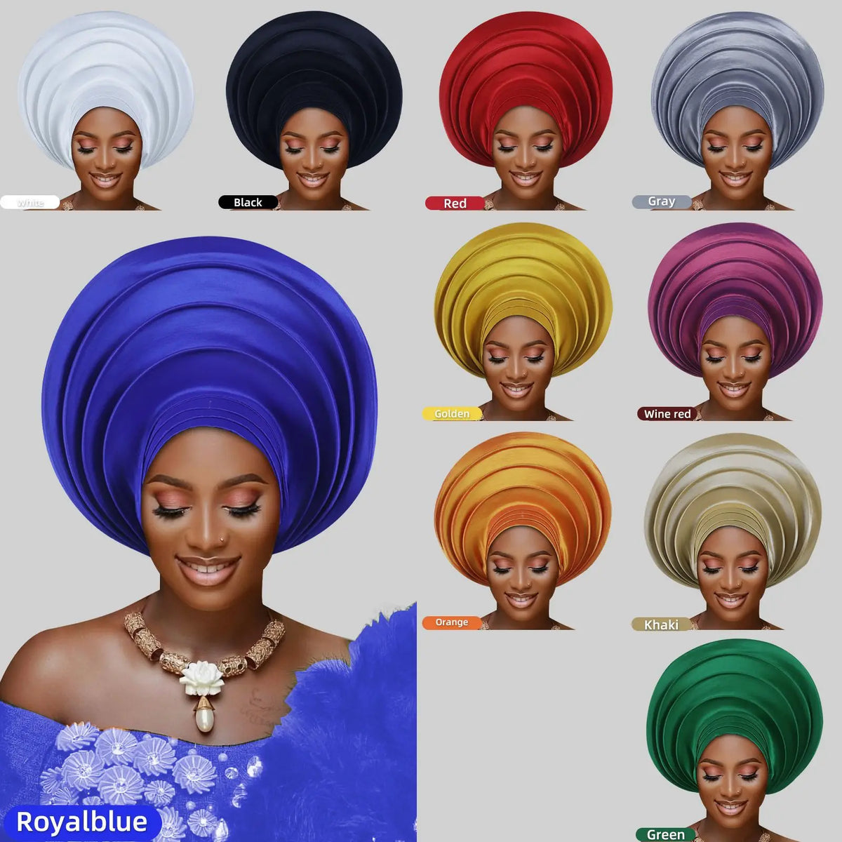 African Wedding Gele Turban Head Wrap Cap for Women