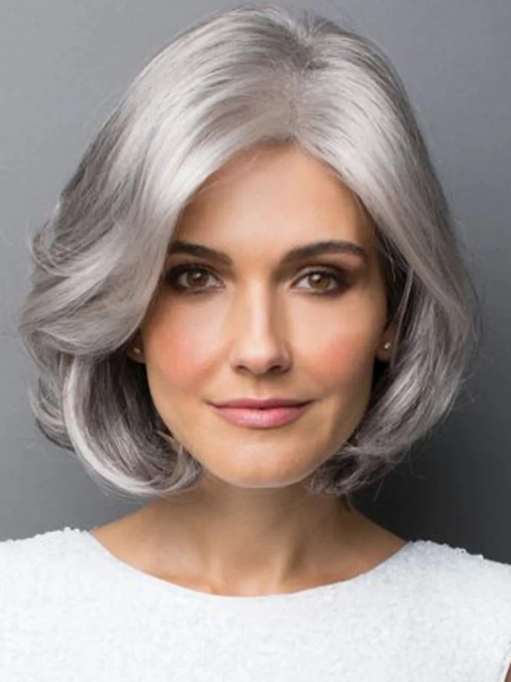 Natural Gray Short Wavy Bob Synthetic Hair Wig for Women