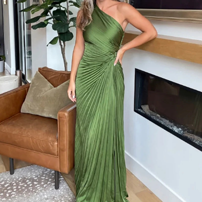 Sleeveless Skew Neck Patchwork Maxi Dress for Women