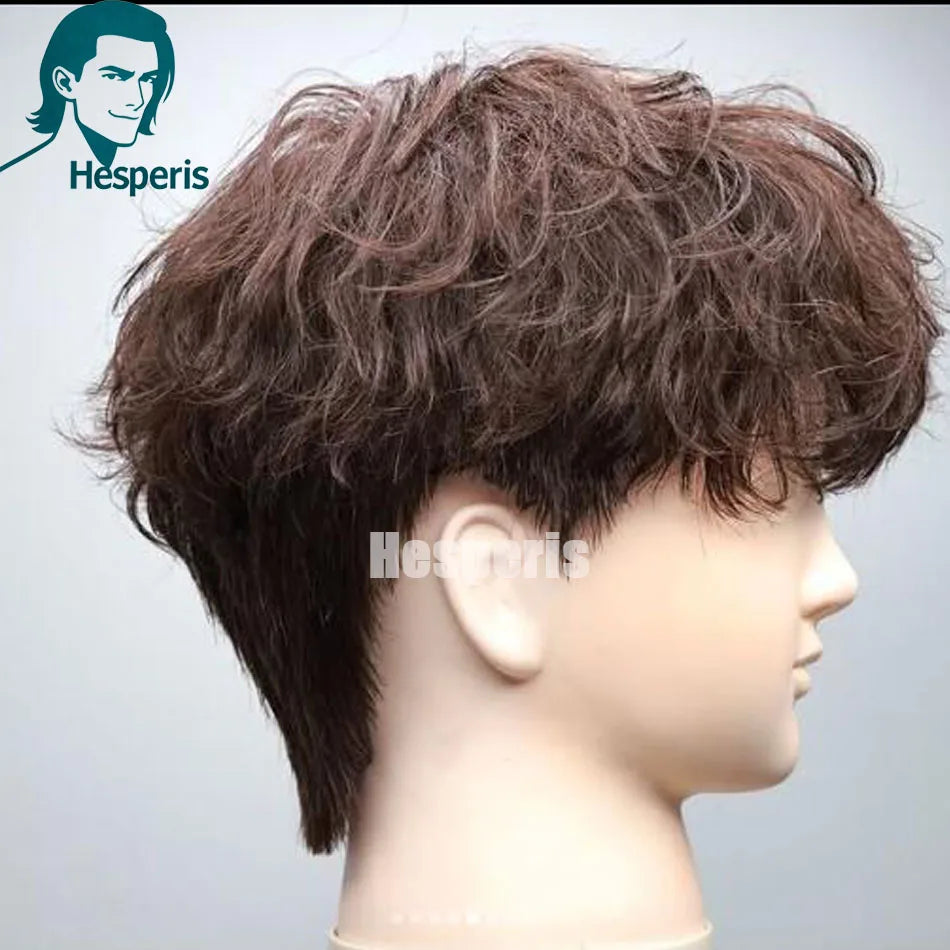Full Lace Brown Brazilian Glueless Wavy Pixie Human Hair Wig with Bangs for Women