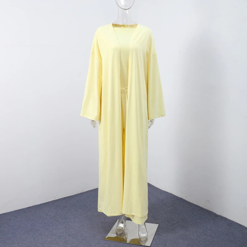 Casual Three Piece Shirt, Coat And Wide Leg Pants Set for Women