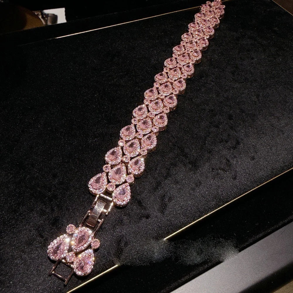 Vintage Sparkling Zircon Water Drop Cuff Bracelet for Women