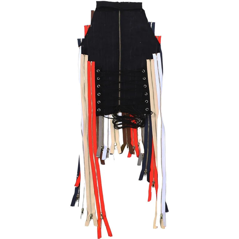 Multicolor Zipper Fringe Halter Top Backless Bodycon for Women