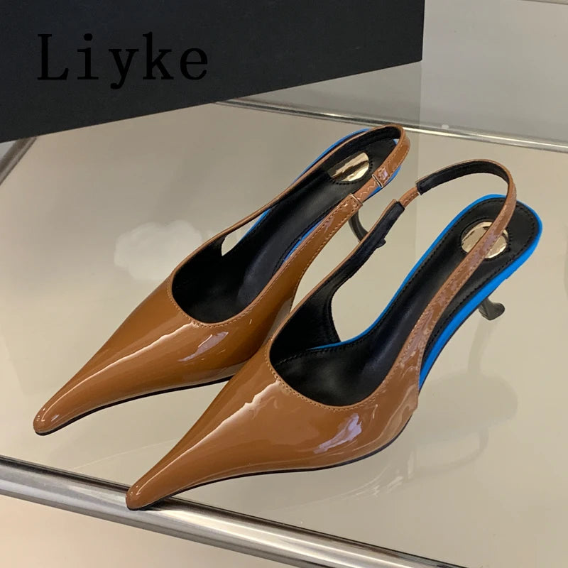 Wine Red Patent Leather Pointed Toe Stiletto Heels for Women