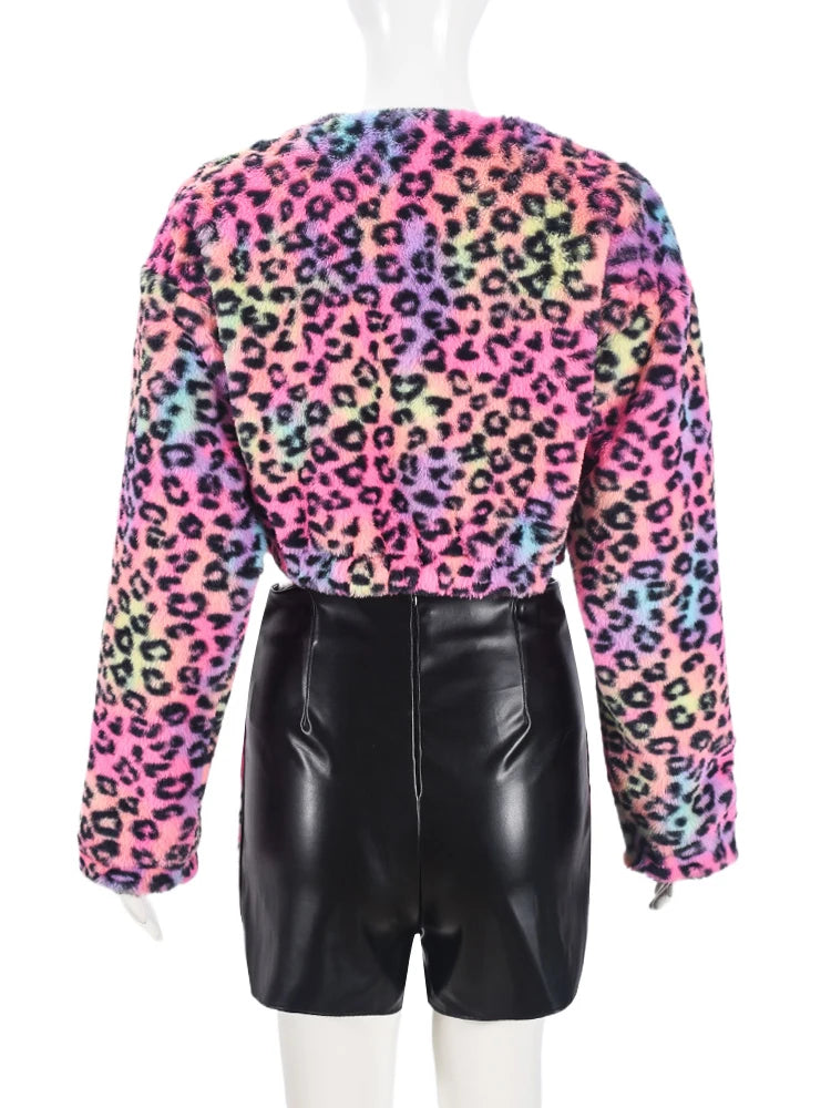 Winter Open Stitch Coats and Patchwork Shorts Two Piece Set for Women