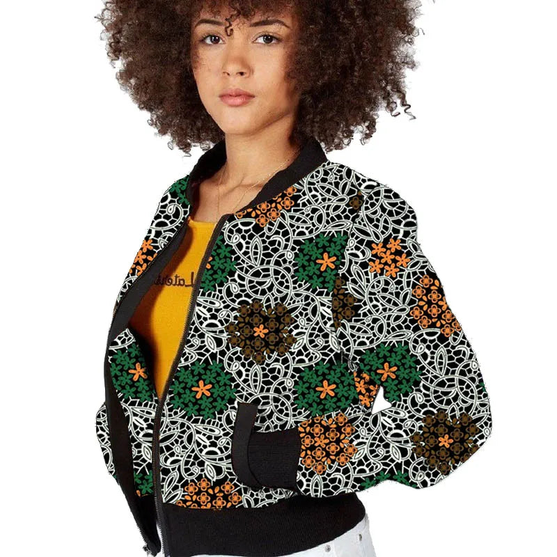 Elegant African Print Tailored Flight Jacket for Women
