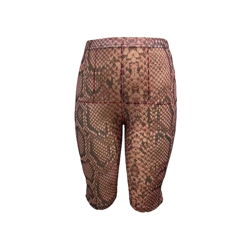 Snake Print Elastic Waist Skinny Shorts Trend for Women