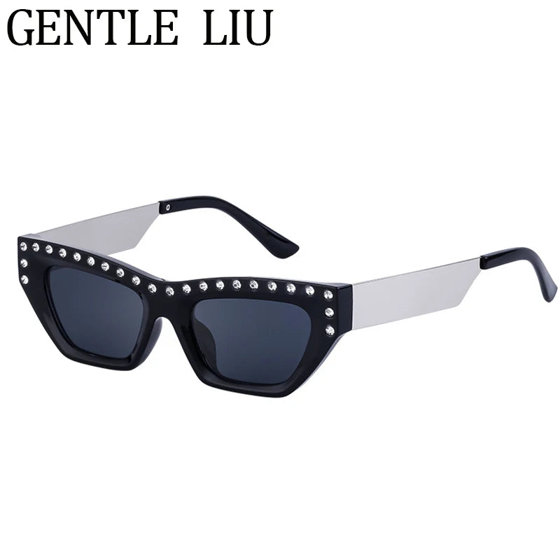 Rhinestone Cat Eye Rectangle Sunglasses
