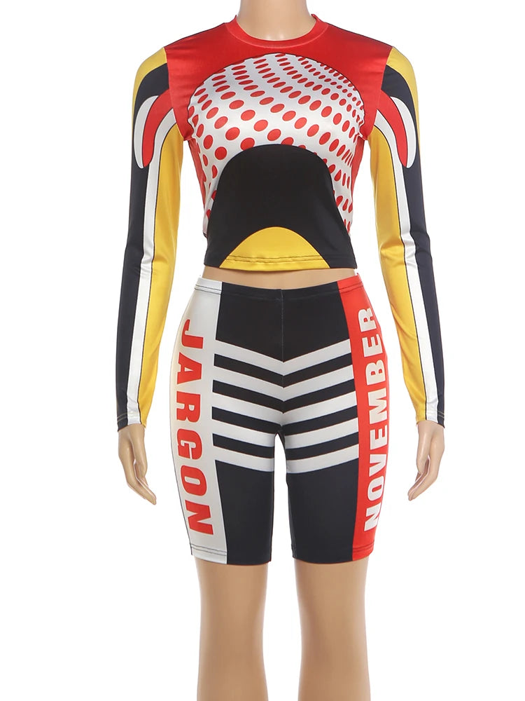 Sporty Polka Dot Patchwork Two Piece Set for Women