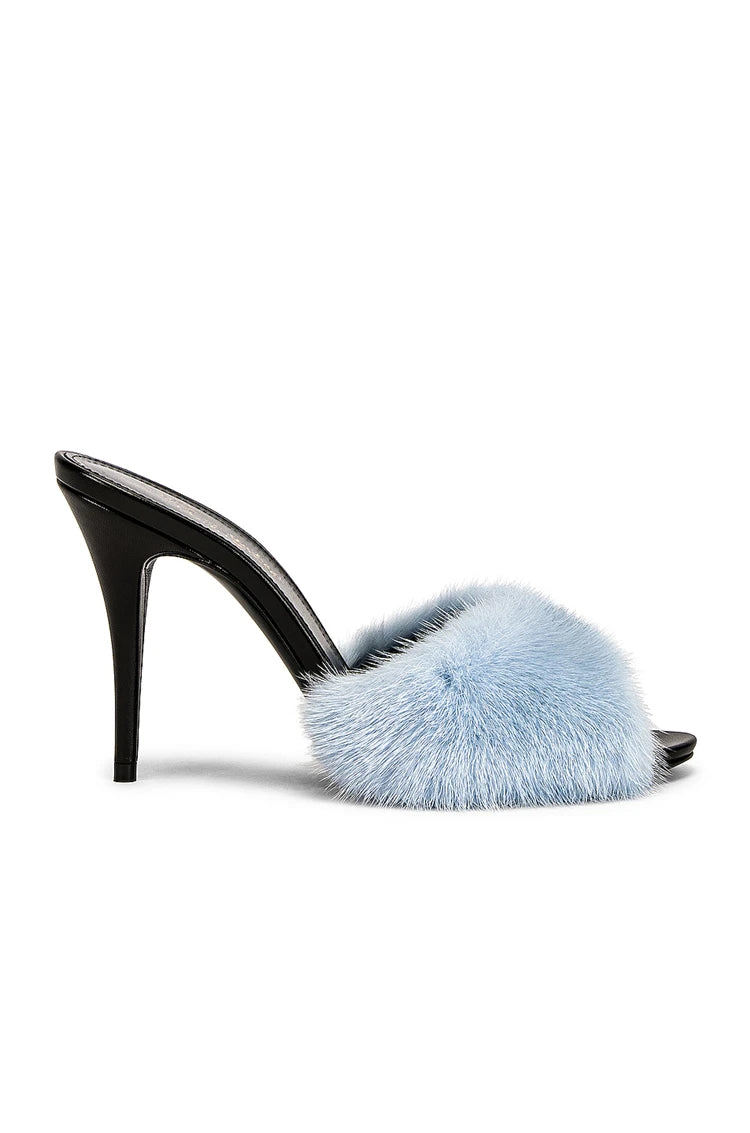 Fur Trim Open Toe Stiletto Party Sandals for Women