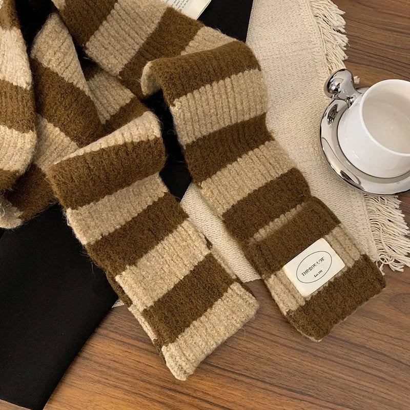 Striped Knit Scarf Wrap With Pockets