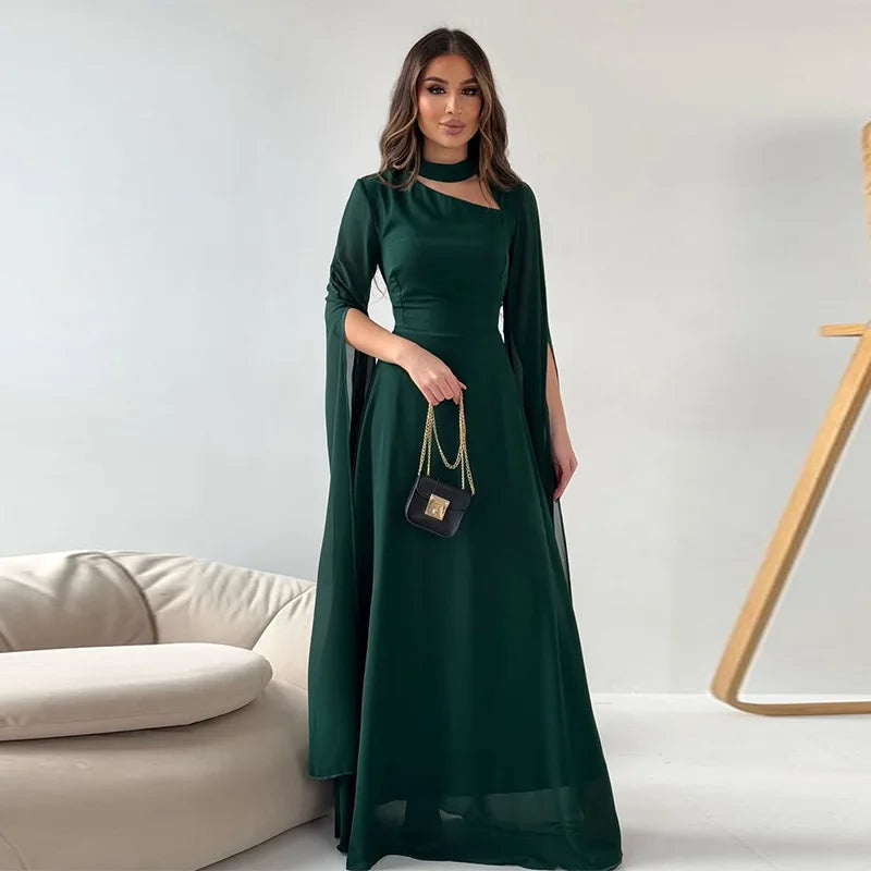 Solid Color Lace Up Cape Sleeve Maxi Dress For Women