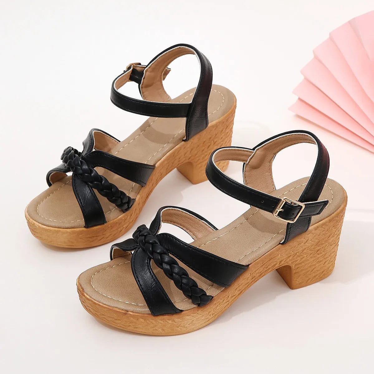 Elegant Back Strap Block Heels