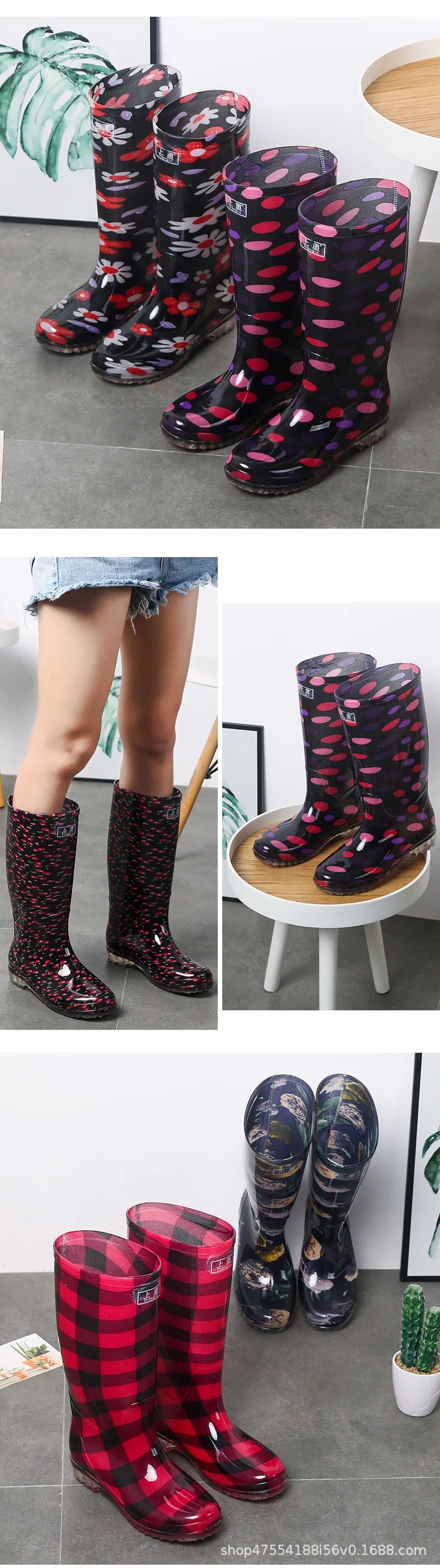 Floral Printed Anti Slip Comfortable Rain Boots For Women
