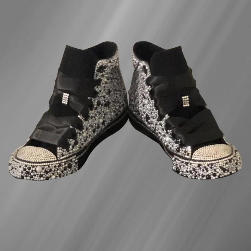 Crystal Embellished High Top Canvas Sneakers for Women