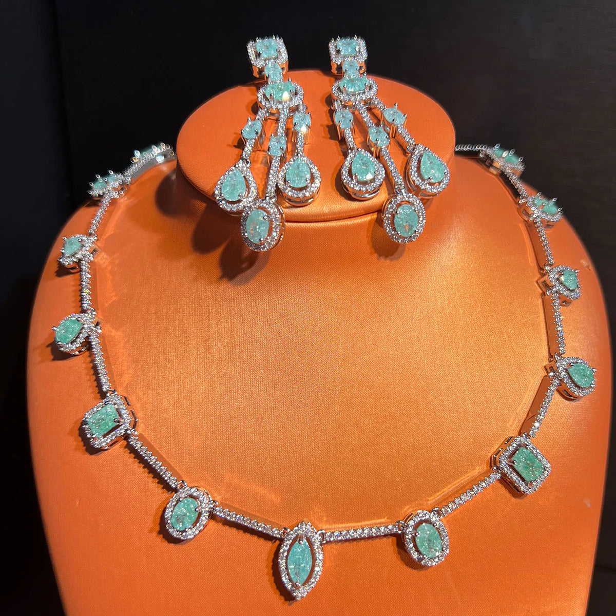 Colorful Zircon Flower Necklace and Earring Set for Women