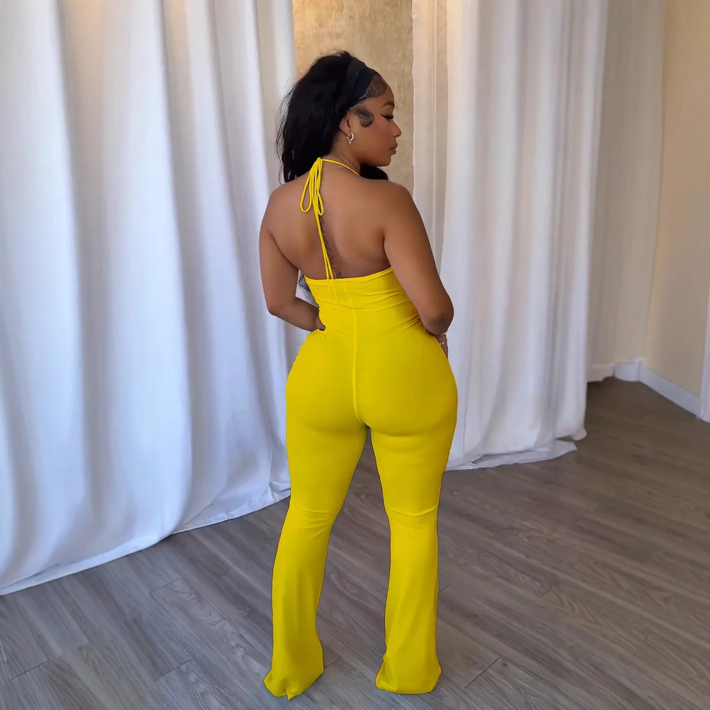 Elegant Slim-Fit Elastic Neck Strap Jumpsuit for Women