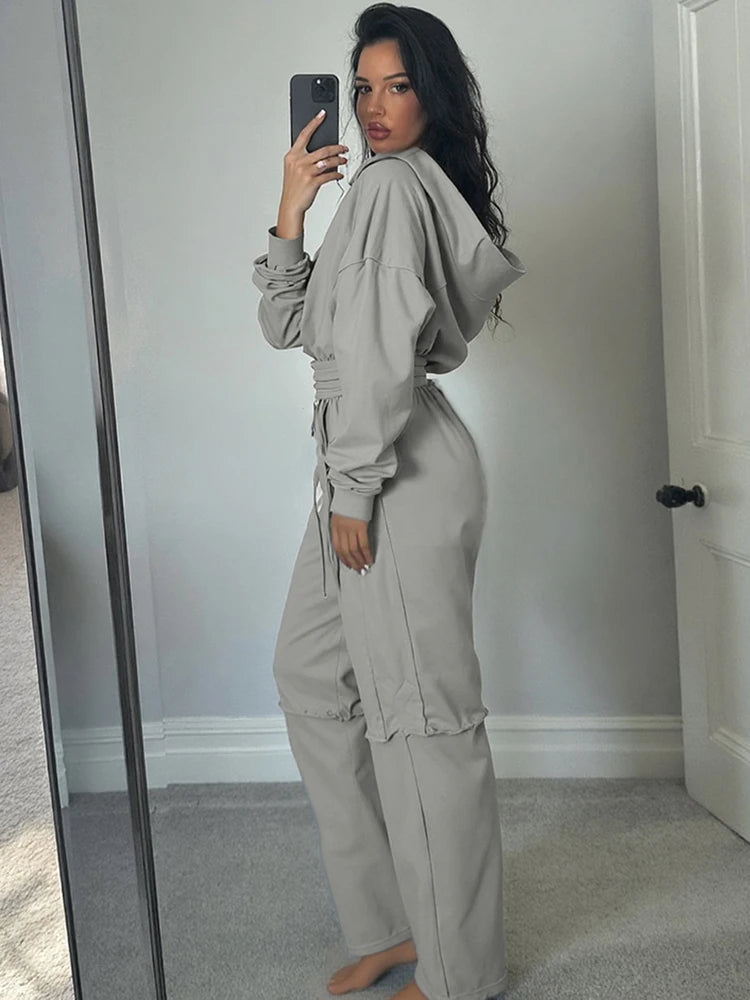 Cozy Woolen Hooded Pantsuit