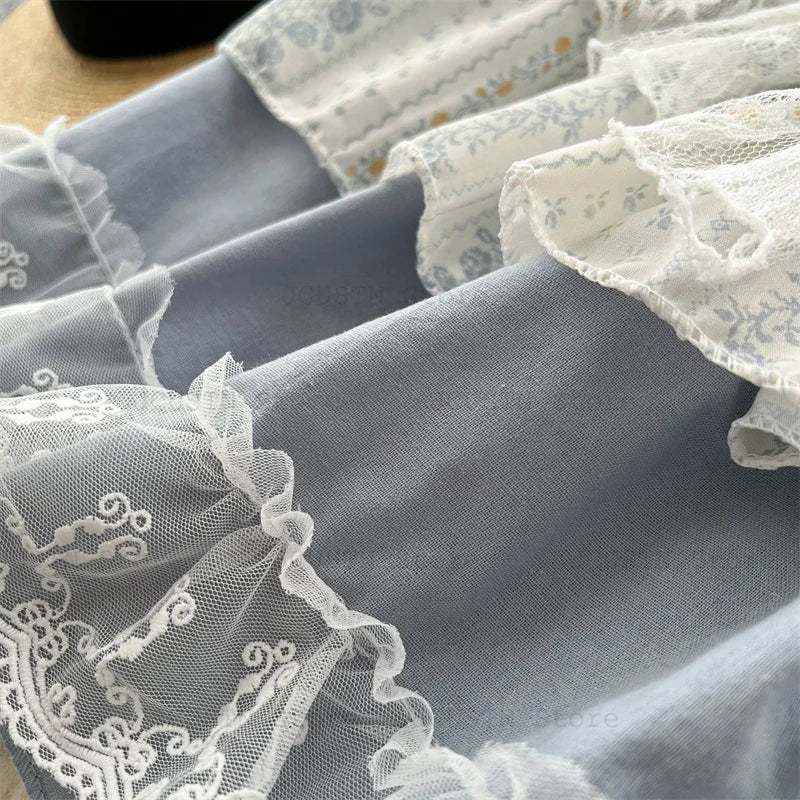 High-Waist Patchwork Lace-Up Skirt