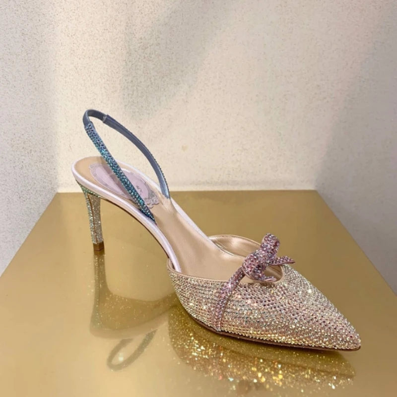 Rhinestone Pointed Toe High Heel Sandals for Women