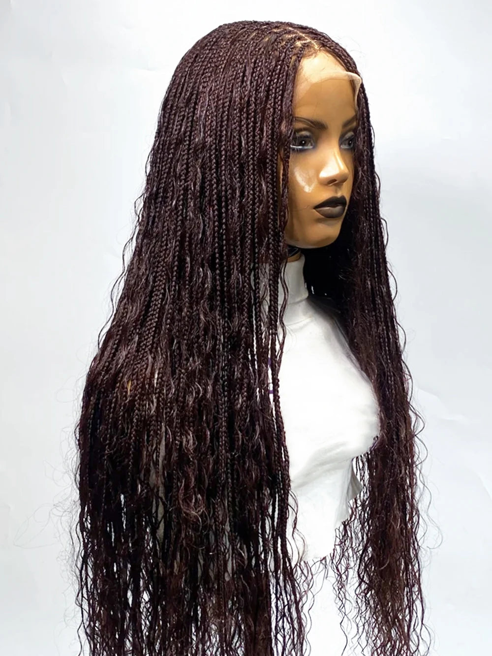 32inch Black Boho Braided Full Lace Wig with HD Lace Crochet Faux Locs Swiss HD Lace Wig for Women