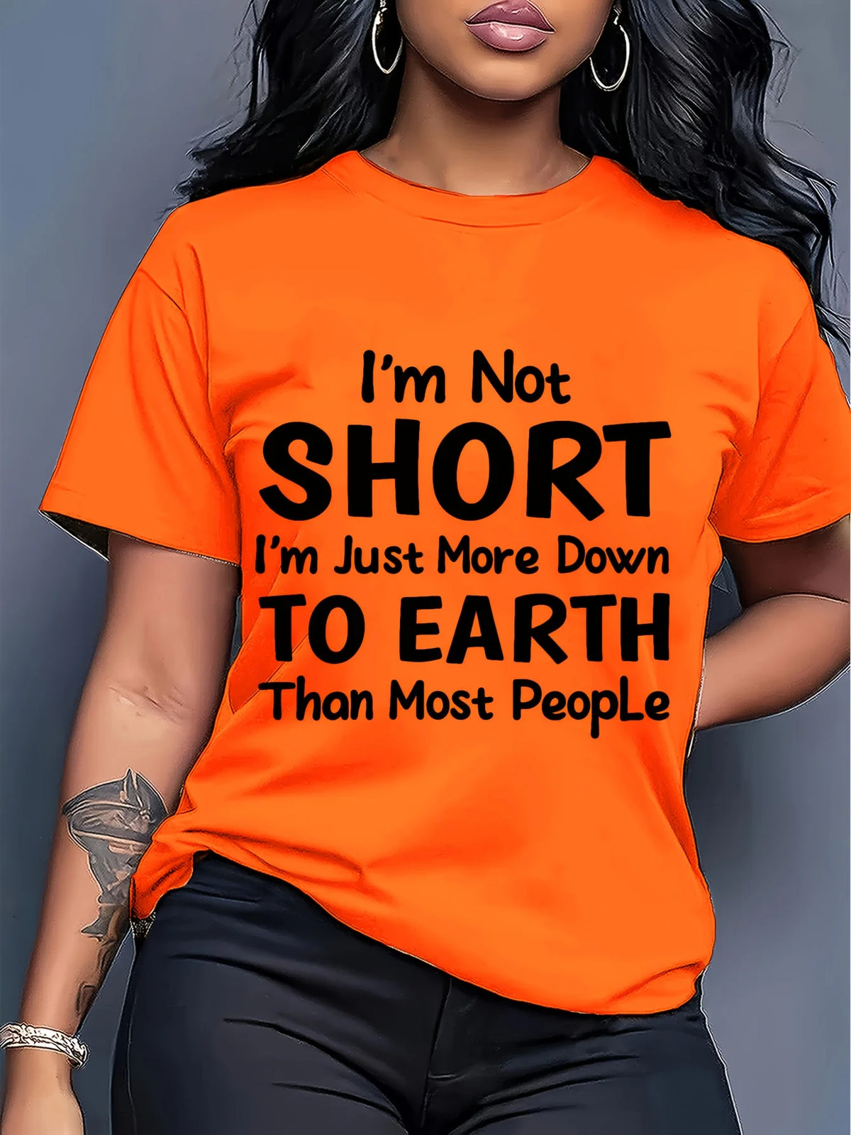Down To Earth Funny Quote Printed Regular Tee For Women