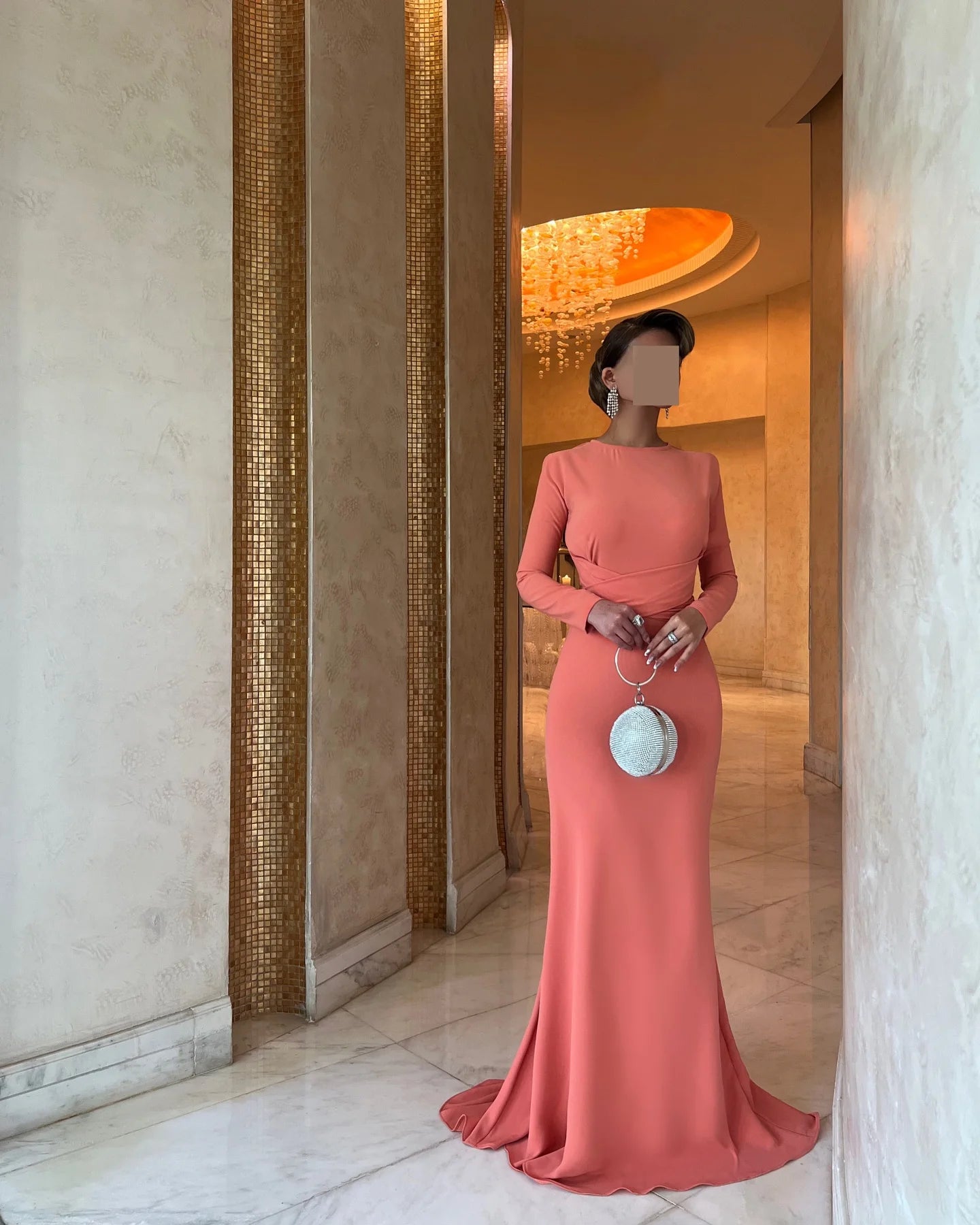 Elegant Long Sleeve Satin Mermaid Floor Length Evening Dress for Women