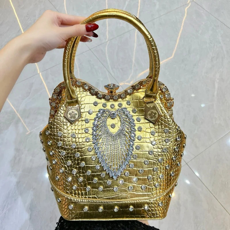New Women's Dinner Bag with Diamonds Shiny Dinner Party Handbag Luxury Brand Diamond-encrusted Fashionable Women's Shoulder Bag